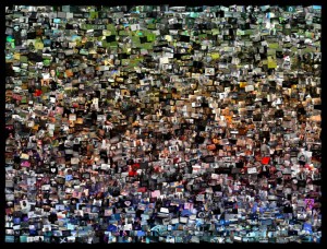 A mosaic showing 1512 of the most popular videos on the YouTube video sharing service. ©Jim Bumgardner